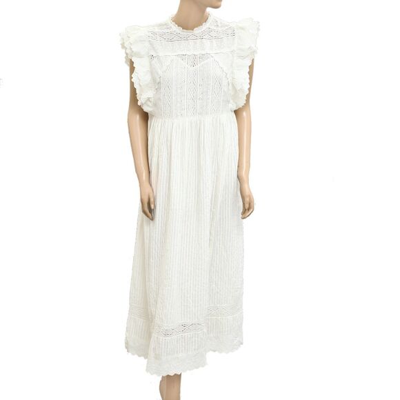 The Great. Trellis Midi Dress Eyelet Embroidered Ruffle Lace White S 1 279877 - Picture 2 of 10